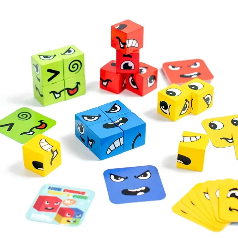 Kids Face Change Expression Puzzle Building Blocks Montessori Cube Table Game Toy Early Educational Toys for Children Gifts
