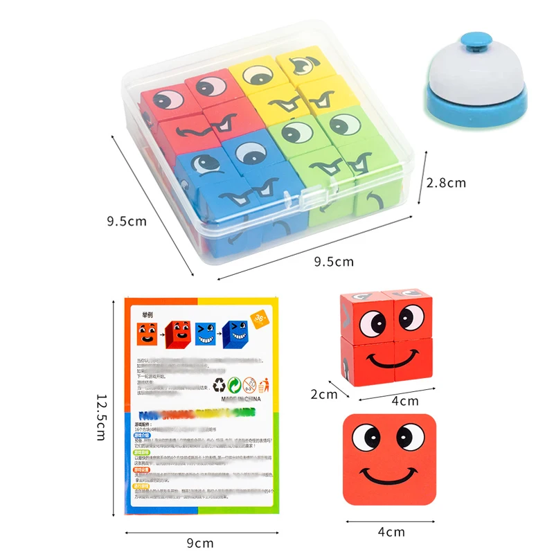 Kids Face Change Expression Puzzle Building Blocks Montessori Cube Table Game Toy Early Educational Toys for Children Gifts