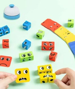 Kids Face Change Expression Puzzle Building Blocks Montessori Cube Table Game Toy Early Educational Toys for Children Gifts
