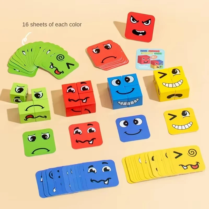 Kids Face Change Expression Puzzle Building Blocks Montessori Cube Table Game Toy Early Educational Toys for Children Gifts