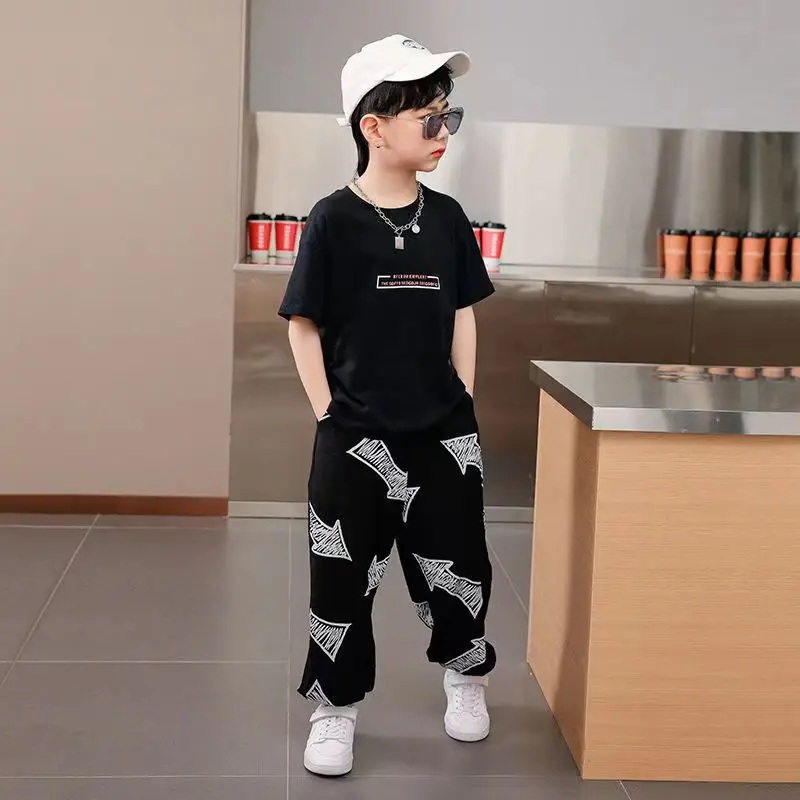 Boys Clothes Sets Summer Short Sleeve T-Shirt + Loose Pants 2PCS Hip Hop Kids Clothing Children Outfits Teenage 8 10 12 14 Years