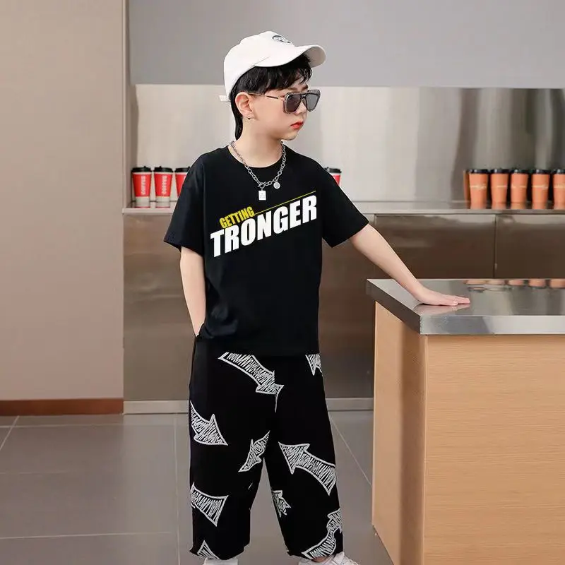 Boys Clothes Sets Summer Short Sleeve T-Shirt + Loose Pants 2PCS Hip Hop Kids Clothing Children Outfits Teenage 8 10 12 14 Years