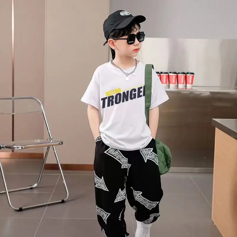 Boys Clothes Sets Summer Short Sleeve T-Shirt + Loose Pants 2PCS Hip Hop Kids Clothing Children Outfits Teenage 8 10 12 14 Years