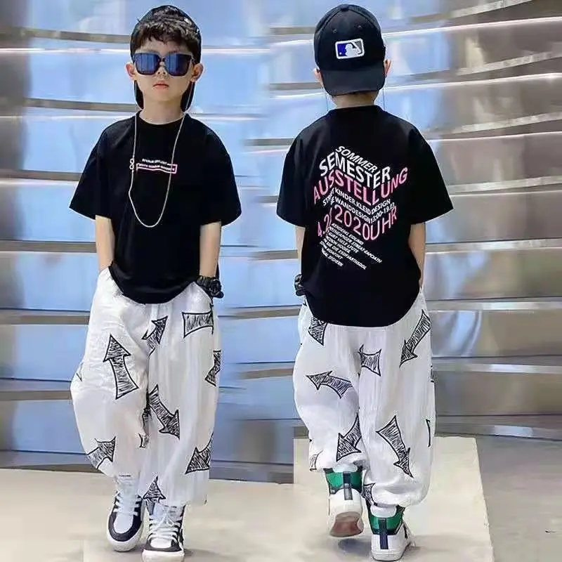 Boys Clothes Sets Summer Short Sleeve T-Shirt + Loose Pants 2PCS Hip Hop Kids Clothing Children Outfits Teenage 8 10 12 14 Years