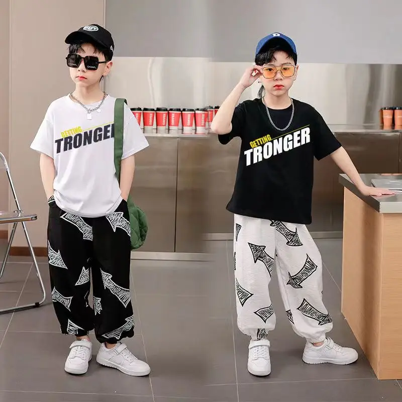 Boys Clothes Sets Summer Short Sleeve T-Shirt + Loose Pants 2PCS Hip Hop Kids Clothing Children Outfits Teenage 8 10 12 14 Years