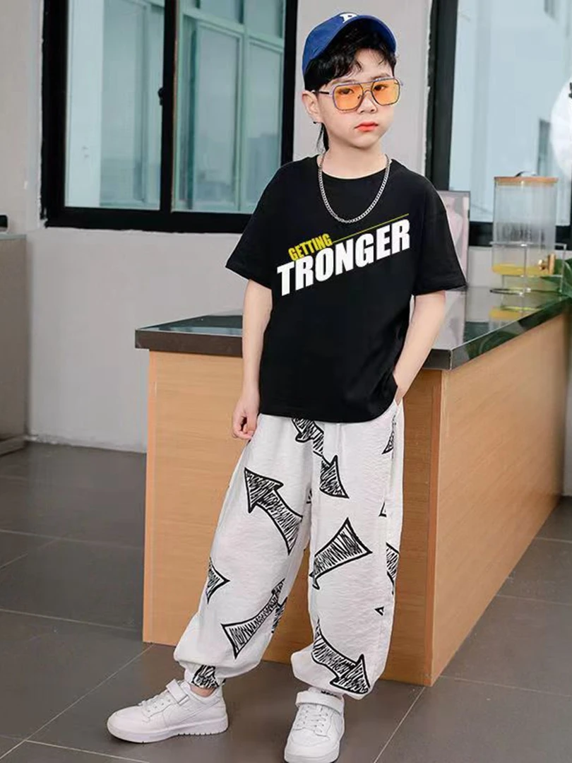 Boys Clothes Sets Summer Short Sleeve T-Shirt + Loose Pants 2PCS Hip Hop Kids Clothing Children Outfits Teenage 8 10 12 14 Years