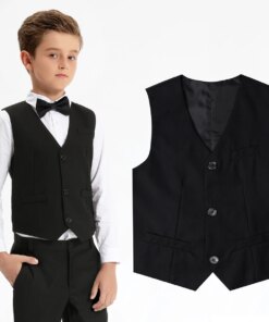 Black Vest Boys Dress Suit Kids Blazer Toddler Wedding Formal Piano Performance Waistcoats Children School Party Navy Clothes