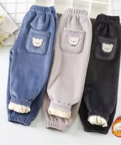 Kids Warm Pants Autumn Winter Girls Thicken Trousers Baby Boys Cute Bear Print Children Casual Harem Pants