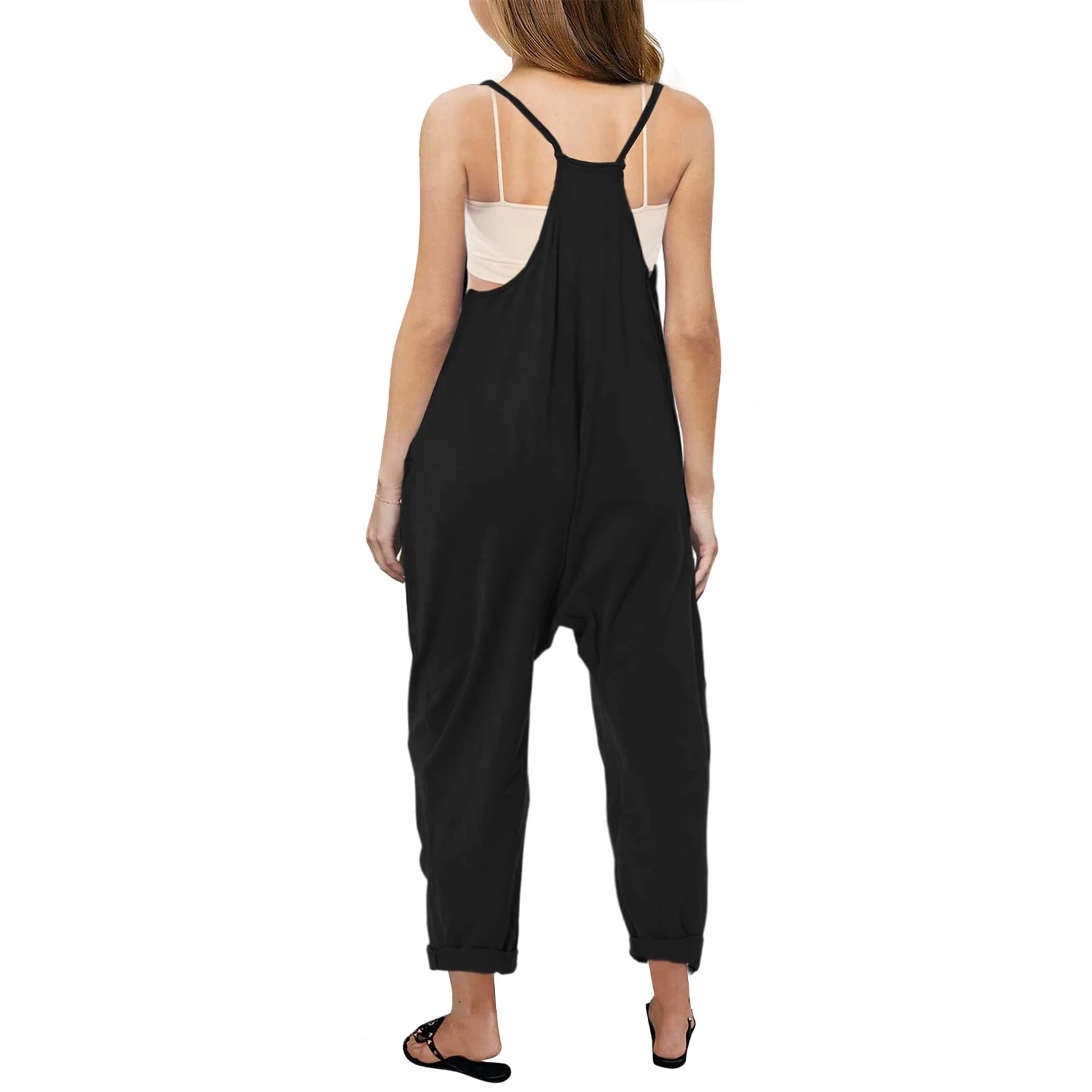 Girls Fashion Casual V Suspenders Jumpsuit Loose Casual with Pockets Jumpsuit Trousers Spring Summer Party Clothing