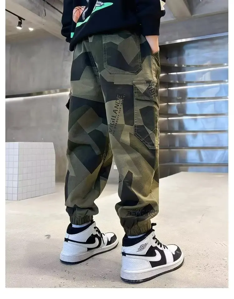 Camouflage Boy Cargo Pants Children Casual Sweatpants Three-dimensional High Visibility Sports Pants Children's Clothing 2024